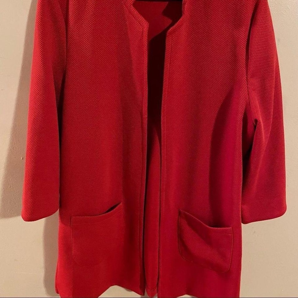 Courtenay Red Open Front 3/4 Sleeve Pockets Textured Blazer Jacket - Picture 5 of 8
